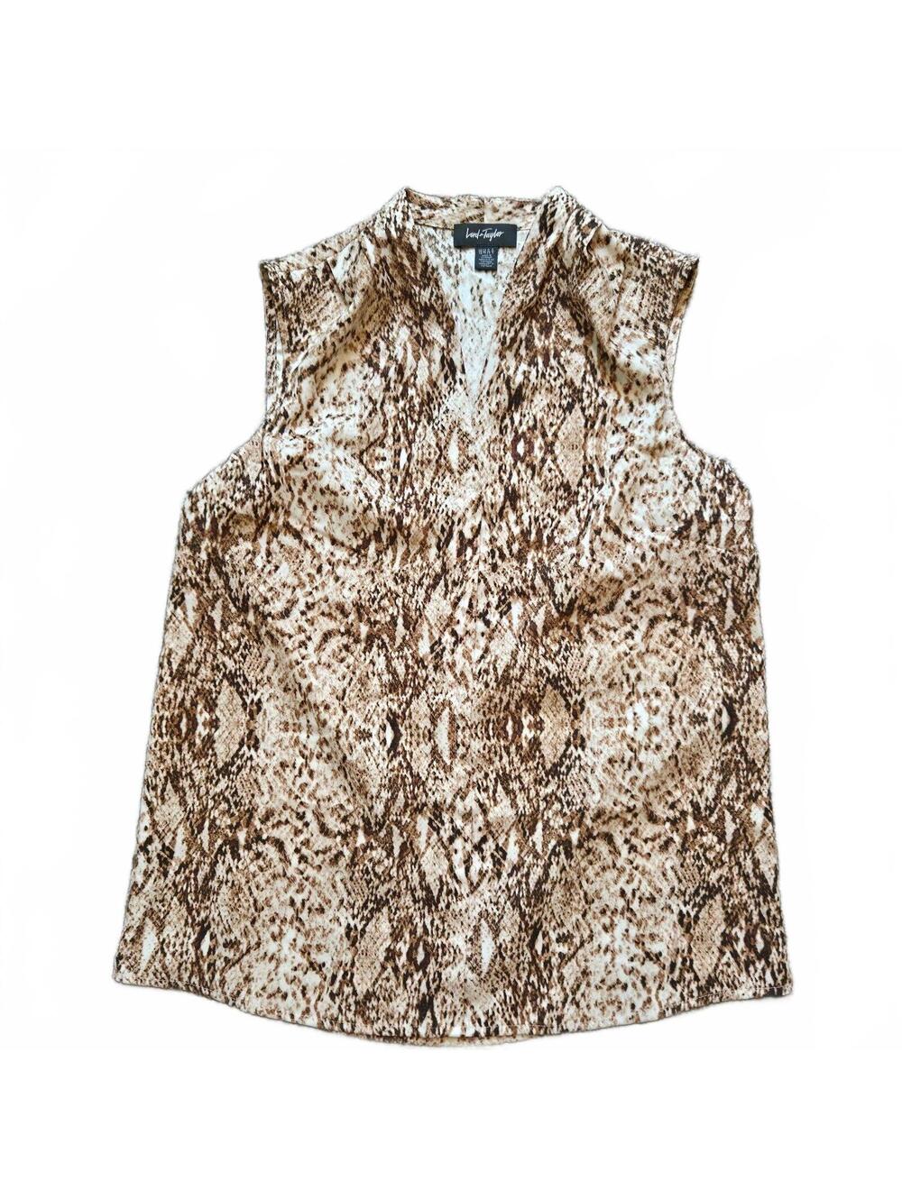 Lord & Taylor Sleeveless V-Neck Snake Print Blouse XS